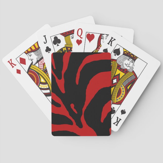 Red Abstract Zebra Stripes Playing Cards (Back)