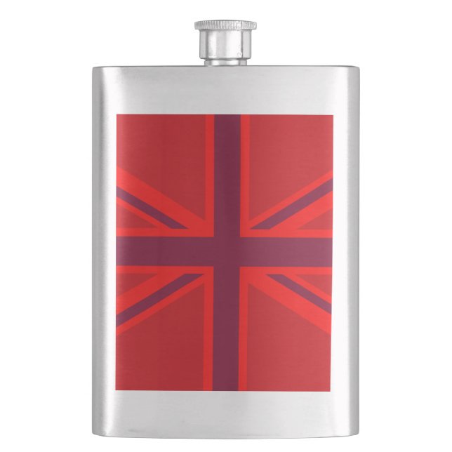Red Accent Union Jack Design Hip Flask (Front)