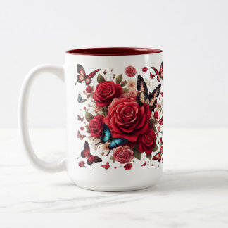 Red Accent With Red Roses Two-Tone Coffee Mug