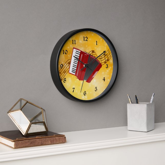 Red Accordion and Musical Notes Clock (Office)