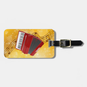 Red Accordion and Musical Notes Luggage Tag