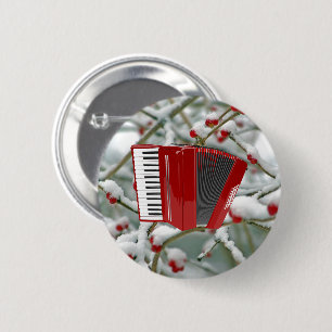 Red Accordion - Berries in the Snow, 6 Cm Round Badge