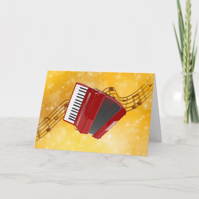 Red Accordion on Musical Notes  (Front)