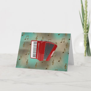 Red Accordion on Musical Notes card.