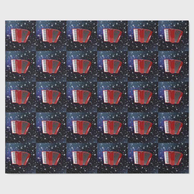 Red Accordion on Night Sky  Wrapping Paper (Seam)