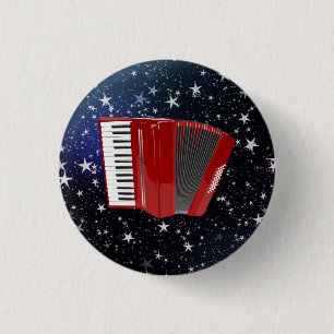 Red Accordion on Starry Sky, 3 Cm Round Badge
