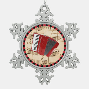 Red Accordion, popular design, Snowflake Pewter Christmas Ornament