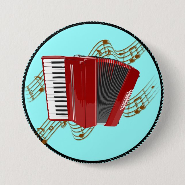 Red Accordion (turquoise background) 7.5 Cm Round Badge (Front)
