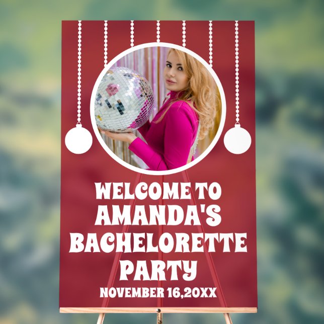 Red Acrylic Photo Bachelorette Party Welcome Sign (Neutral)