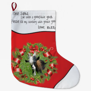 Red ADD YOUR GOAT Photo - Name Dear Santa Wreath Large Christmas Stocking