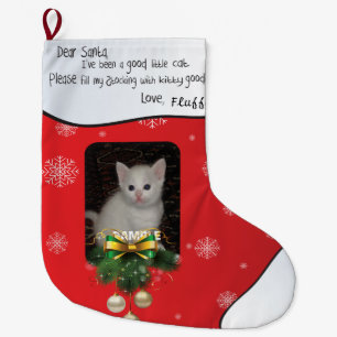 Red ADD YOUR PHOTO Cat Photo Holiday Stocking