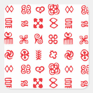 Red Adinkra African Symbols Square Sticker