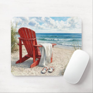 Red Adirondack Beach Chair with Flip-flops Mouse Pad