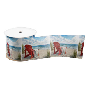 Red Adirondack Beach Chair with Flip-flops Satin Ribbon