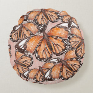 Red Admiral Butterflies Pink Background Round Cushion