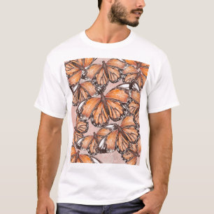Red Admiral Butterflies Pink Background T-Shirt