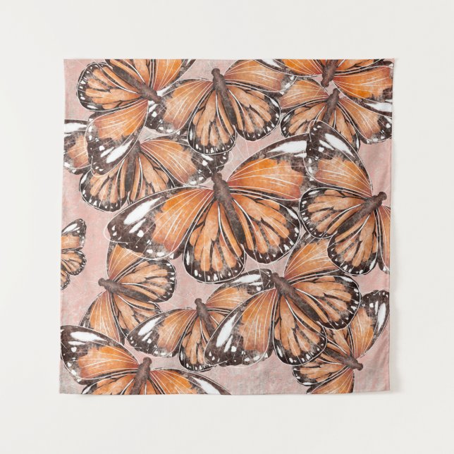 Red Admiral Butterflies Pink Background Tapestry (Front)