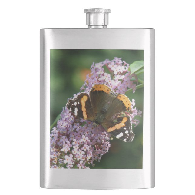 Red Admiral Butterfly and Buddleia Flask (Front)