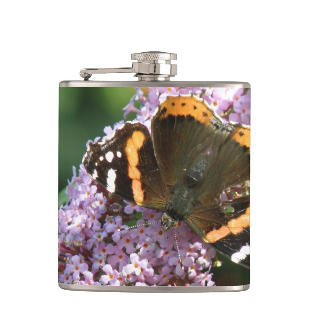 Red Admiral Butterfly and Buddleia Flask (Front)