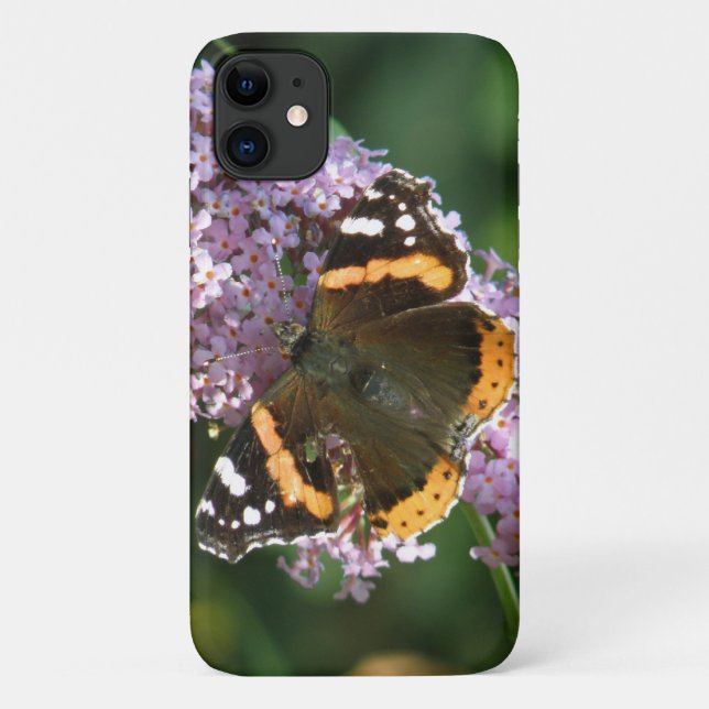 Red Admiral Butterfly and Buddleia iPhone Case (Back)