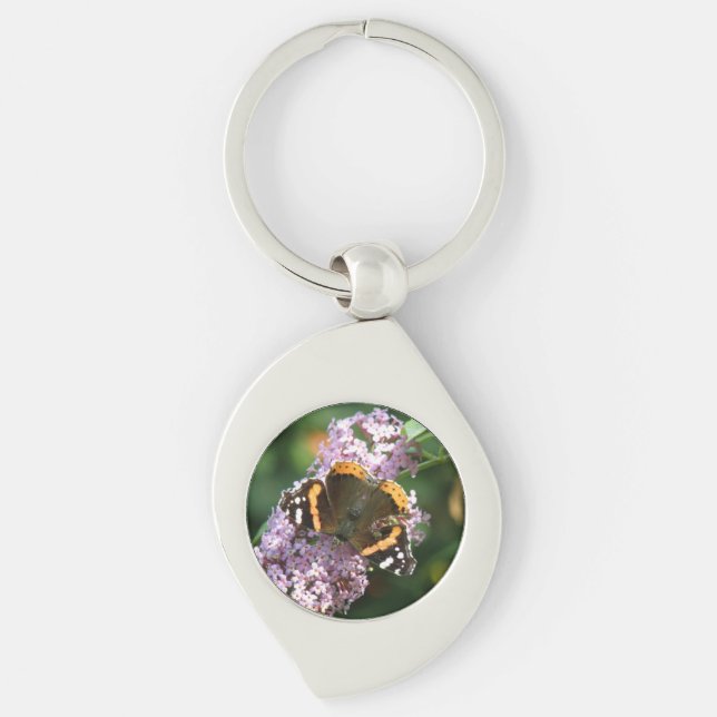 Red Admiral Butterfly and Buddleia Keychain (Front)