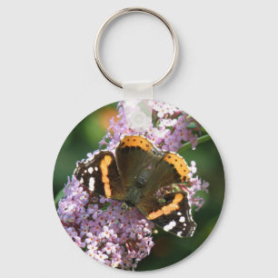 Red Admiral Butterfly and Buddleia Keychain