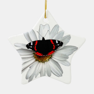 Red Admiral Butterfly on Flower Ceramic Ornament