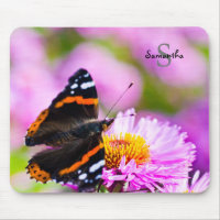 Red Admiral butterfly on flower Mouse mat