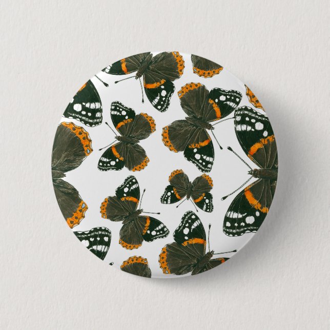 Red admiral butterfly  pattern 6 cm round badge (Front)