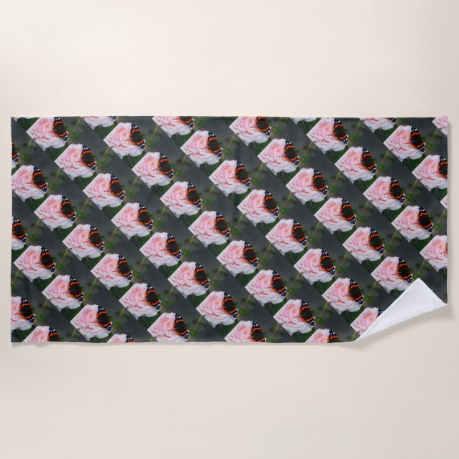 Red admiral butterfly pattern beach towel (Front)