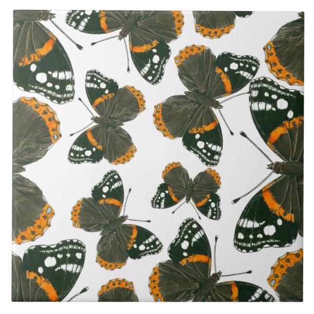 Red admiral butterfly  pattern ceramic tile (Front)