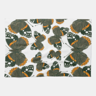 Red admiral butterfly pattern tea towel