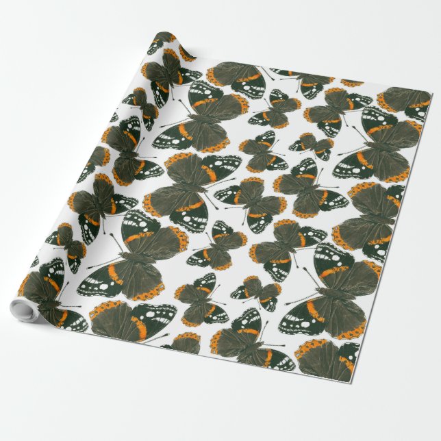 Red admiral butterfly  pattern wrapping paper (Unrolled)