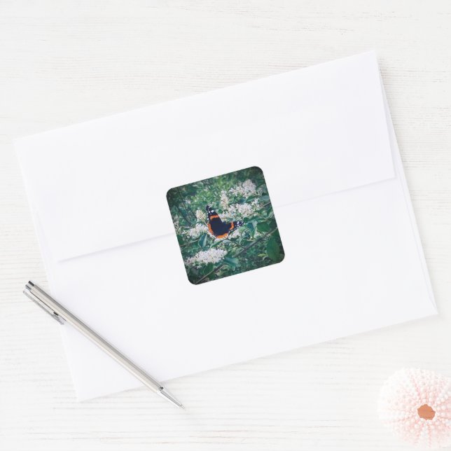 red admiral butterfly square sticker (Envelope)