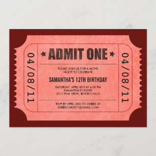 Red Admit One Ticket Invitations
