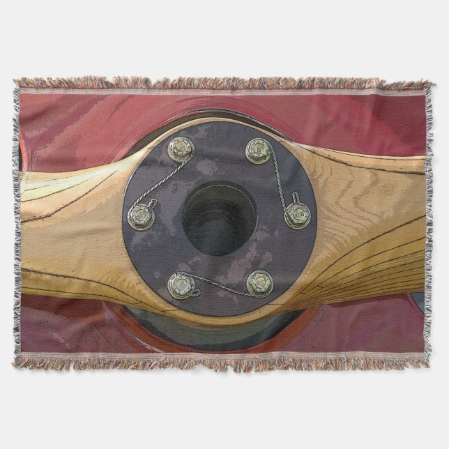 Red Aeroplane and Wooden Propeller Throw Blanket (Front)