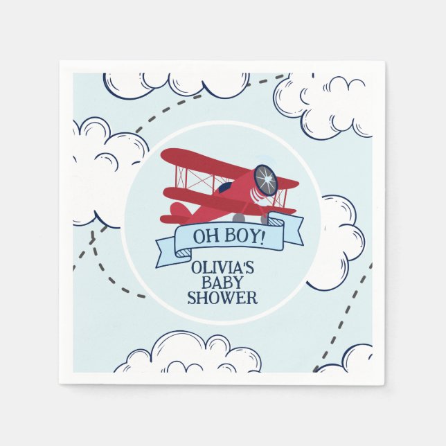 Red Aeroplane Baby Shower Napkin (Front)