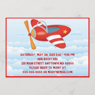 Red Aeroplane Birthday Invitation