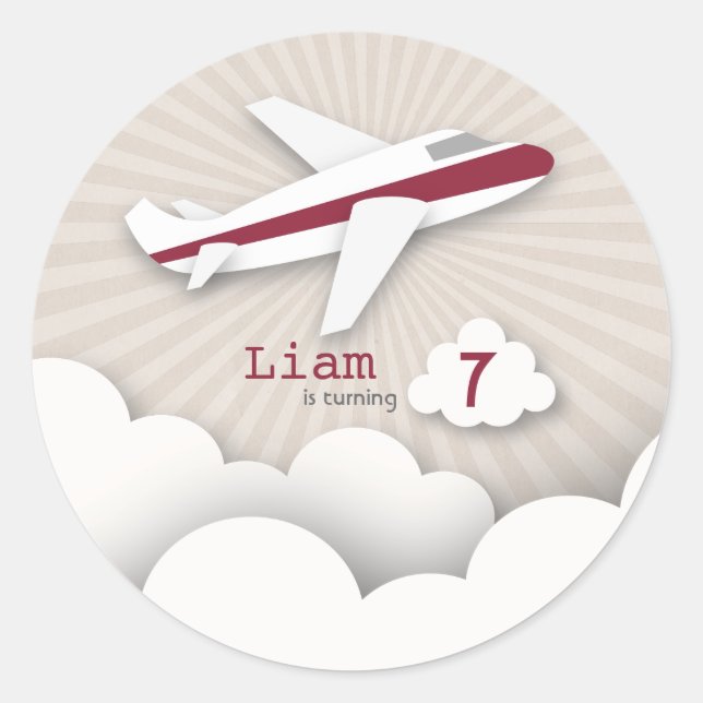 Red Aeroplane Birthday Party Sticker (Front)