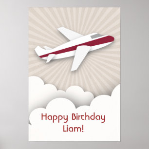 Red Aeroplane Birthday Poster