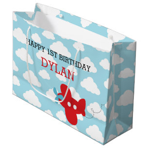 Red Aeroplane Gift Bags - Cute Plane Cloud Birthda