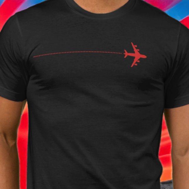 Red Aeroplane with dotted line Black T-Shirt (Creator Uploaded)