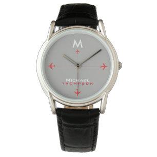 red aeroplanes with name & initial, elegant watch