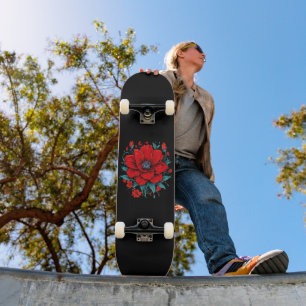 Red Aesthetic Flower Skateboard