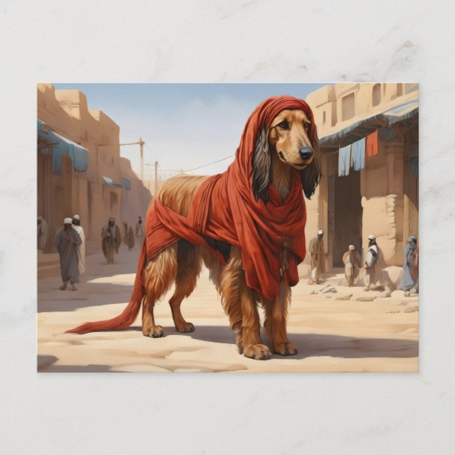 red afghan hound in ancient city postcard (Front)