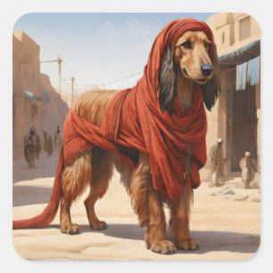 red afghan hound in ancient city square sticker