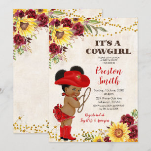 Red African Cowgirl Rose and Sunflower Baby Shower Invitation