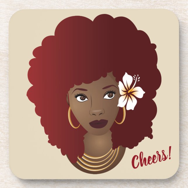 Red Afro Flower in Her Hair, Coasters Set of 6 (Front)