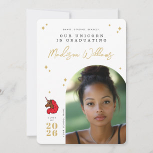 Red Afro Unicorn Graduation Announcement