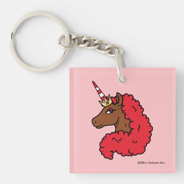 Red Afro Unicorn Key Ring (Front)